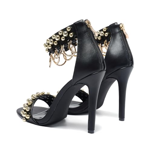 Women's Open Toe Stiletto Sandals Metallic Rings & Pearls Gothic Nightclub Party Wedding Shoes4