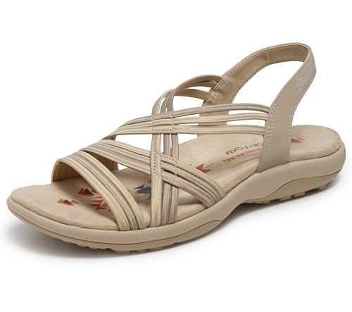 Skechers Women's Reggae Slim Simply Stretch Sandal, Natural/Taupe, 9
