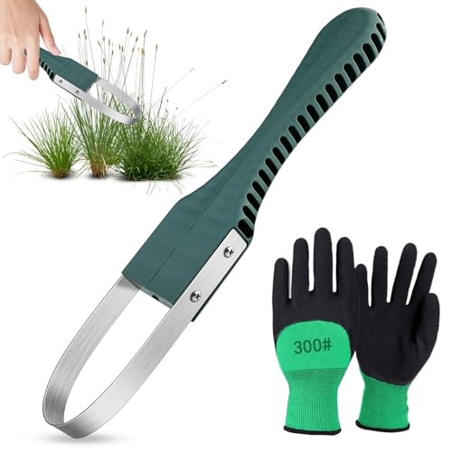 GZkushi Jätefaust Handjäter Unkrautschling Arbeitssparender Unkrautstecher Gartengeräte für Hausgarten und Rasen Inklusive 1 Paar Handschuhe