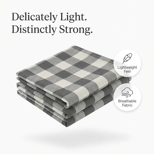 Image of Multi Check Tea Towels 12 Pack Combo, 18 inchx26 inch, Dish Towels for Kitchen Drying, Reusable Rags, Absorbent, Washable Cloths, Cleaning Towels for Dishes - Rust, Tan, Grey, Burgundy, Brown