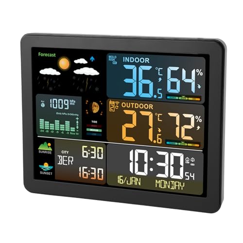 Weather Station Indoor Outdoor with Large Display Outdoor Sensor Temperature Humidity Barometer Weather Forecast Moon Phase Alarm Clock for Home Use - Image 5