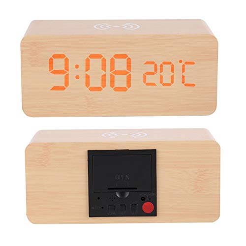 Despertador digital de madeira Despertador de mesa com temperatura de controle de voz, USB/AAA alime