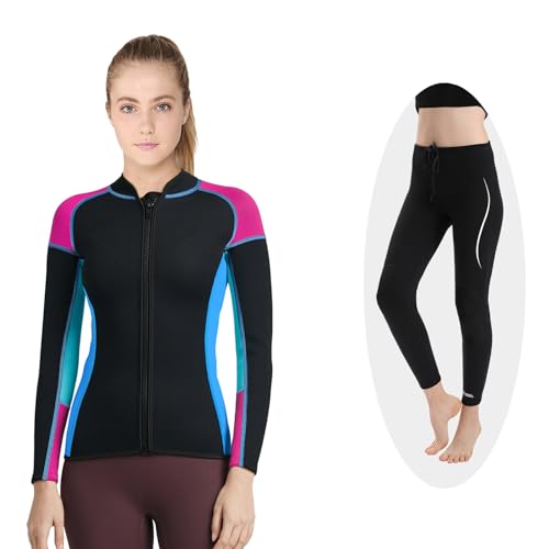 Chaqueta y Pantalones de Traje de Neopreno para Mujer de 2 mm, Manga Larga, para Natación, Surf, Buceo y Snorkel miniatura 1