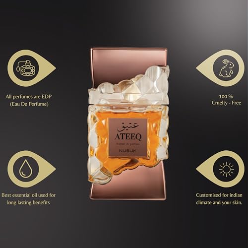 Nusuk Ateeq Herrenparfum - 100 ml | Langerhaltender Parfümextrakt | Noten von Zitrusfrüchten, Gewürzen und Holz | Kühnes männliches Luxusparfum