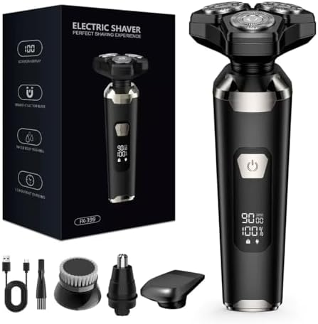 4-in-1 Electric Razor for Men, Magnetic Floating Heads, LED Display, IPX7 Waterproof, Travel Lock & Nose Trimmer - Complete Grooming Kit Gift Set