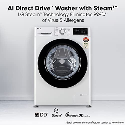 Get the Best Washing Experience with LG's 7 Kg 5 Star Inverter Front Load Washing Machine with Inbuilt Heater, AI DD Technology & Steam for Optimal Hygiene!