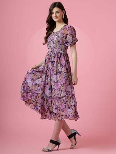 Image of Sheetal Associates Women's Maxi Floral Print Georgette Puff Sleeves Casual Dress