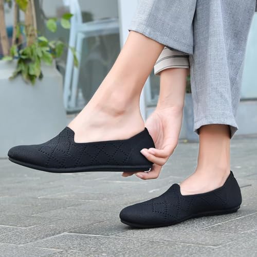 Image of poemlady Women's Ballet Flat Shoes Dress Shoes Knit Round Toe Slip On Ballerina Walking Flats Shoes for Woman Low Wedge Casual