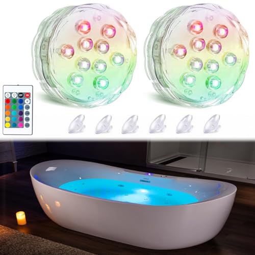 Image of Seagenck Bath Tub Lights Wireless, Battery Operated Waterproof Glow Light for Bathroom Bathtub Light Shower Spa Light, Bath Essentials for Women Relaxing, RGB Multi Color Remote Controlled, 2pcs