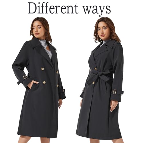 Women's Double Breasted Long Trench Coat Windproof Classic Lapel | Side Pocket Thin Coat With Belt.2