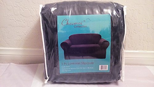 Green Living Group Chezmoi Collection Soft Micro Suede Solid Loveseat Cover Slipcover with Elastic Band Under Seat Cushion, Black