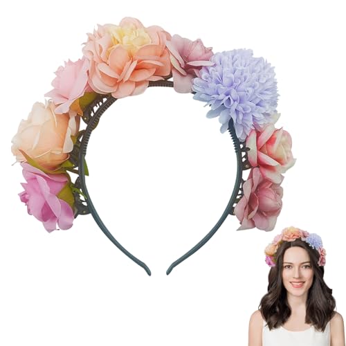 KASESSS 1 bandeau à fleurs multicolores pour femmes et filles, pour festival, fête, mariage, plage, anniversaire, cosplay