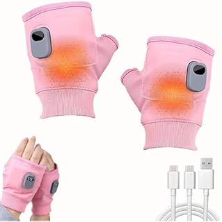電熱グローブ 電熱手袋 ヒーター手袋 USB充電式 3段階温度調節 LEDデジタル画面表示 指なし 男女兼用 日本語説明書付き ピンク
