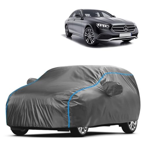 Image of Kerwa Car Body Cover Waterproof with Mercedes E200, Dust & UV Resistant All-Weather Proof Full Body Cover, Grey with Blue Lining, Triple Stitched Elastic Bottom with Mirror Pocket