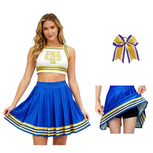 Jaugola 2 Piece Women Tay Tay Cheerleader Costume Cheer Crop Top Skirt Swift Halloween Party Tour Cheerleading Outfit L