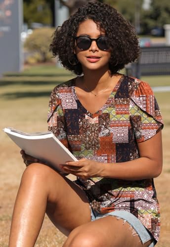 Image of CATHY 2026 Women Tops Summer Short Sleeve Tunic V Neck T-Shirts Loose Casual Floral Blouse S-4XL