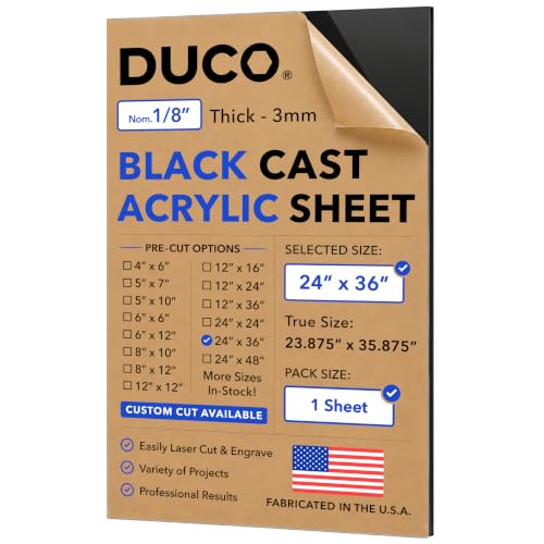 Duco 1/8" Black Cast Acrylic Sheet, 24"x36" Plexiglass Sheet
