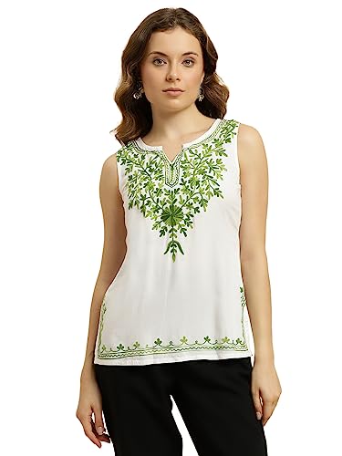 Image of QAZMI Women's Regular Kashmiri Embroidered Cotton (MUSTERQRA3 Green M)