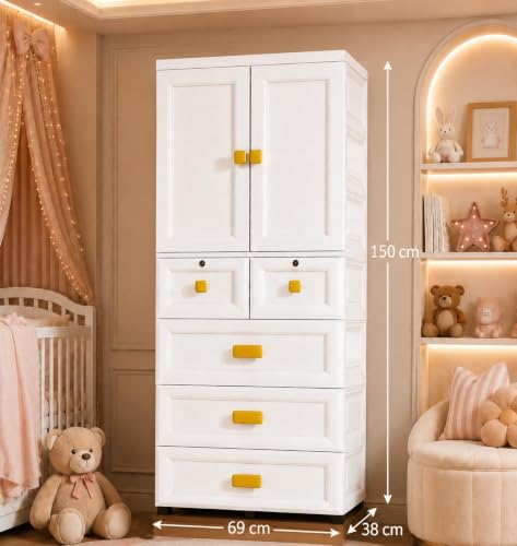 Image of HIWARE Premium Modular Wardrobe for Bedroom, Kids Room and Home | Spacious Clothes Storage Cabinet with Drawers and Shelves | Modern Stylish Design, Heavy Duty, Multiuse Organizer -MS18942