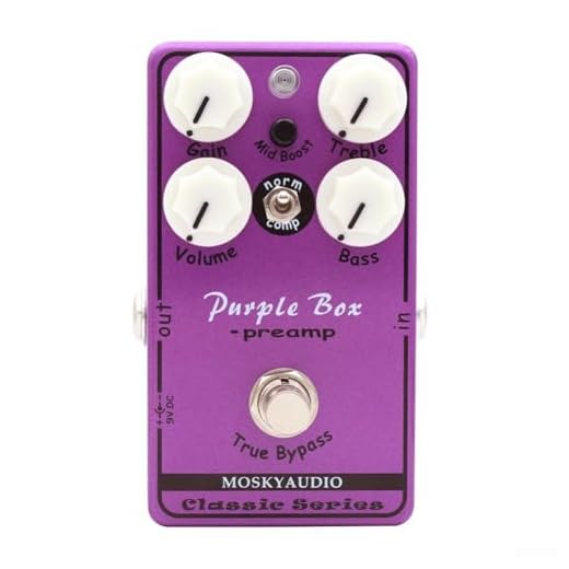 Para pedal de preamplificador Moskyaudio Box, con True Bypass, Boost hasta +12dB y modos de compresión para mejorar el tono de la guitarra