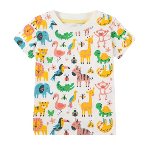 Image of HILEELANG Toddler Boy Short Sets Summer Soft Cotton Casual Animal Print Daily Short Clothes Sets 2T