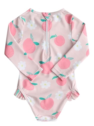 Image of Aisyee Baby Girls One Piece Swimsuits Long Sleeve Rash Guard Swimshirts