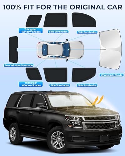 Image of for Chevrolet Tahoe 2015-2020 Car Window Shades, 8pcs Privacy Sun Shade Set for Front Windshield Side and Rear Windows, Full Window Covers Keeps Vehicle Cool for Camping Napping