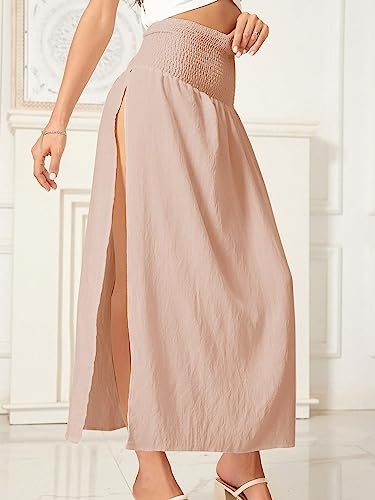 Women's Smocked Waist High Slit Skirt Midi Beach Skirt4