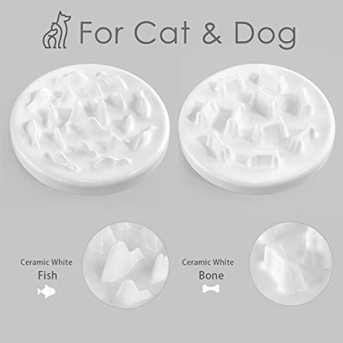 Avafort Anti-Gulping Dog Cat Ceramic Bowl Slow Feeder Interactive Bloat Stop Pet Bowl For Fast Eaters Heavy Duty (Fish Shape) #TOP3