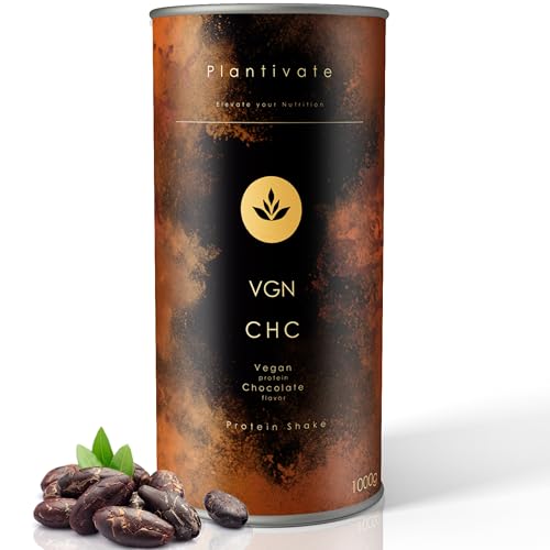 Plantivate Veganes Proteinpulver, 1kg Vegan Chocolate - super lecker & cremig mit Erbsenprotein und Reisprotein - ohne Soja und frei von Sucralose - mit Stevia gesüßt