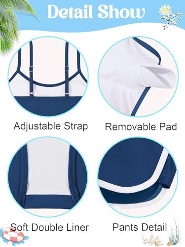 Image of Girls Swimsuit 3 Piece Bathing Suit Printed Sport Bikini Set with Shorts Summer Beach Swimwear for Teen Girls 9-16T