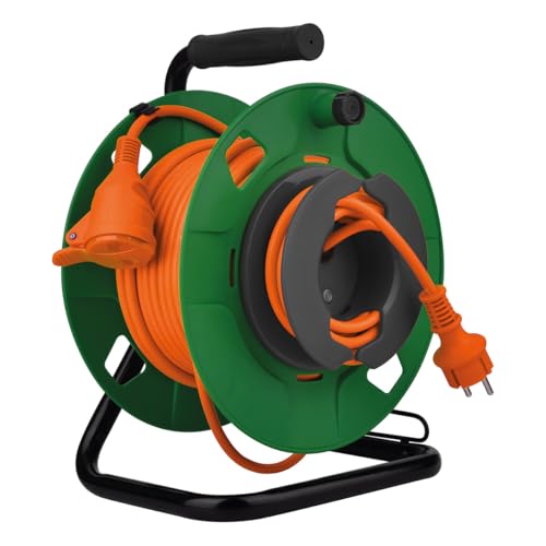 Zenitech - Enrouleur Jardin IP44 35m Prise 16A 2P+T et Coupe Circuit - Vert/Orange