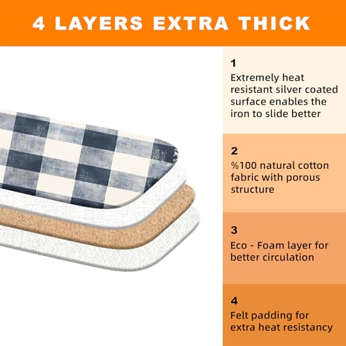Image of Ironing Board Cover 15x54 Inch- Standard Cotton Cover with Strong Elastic Edge & Stain Resistant Surface (Grid, 15 inch x 54 inch)