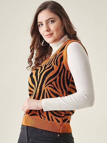 Image of Modeve Printed V Neck Sleeveless Sweater for Women||Winterwear||