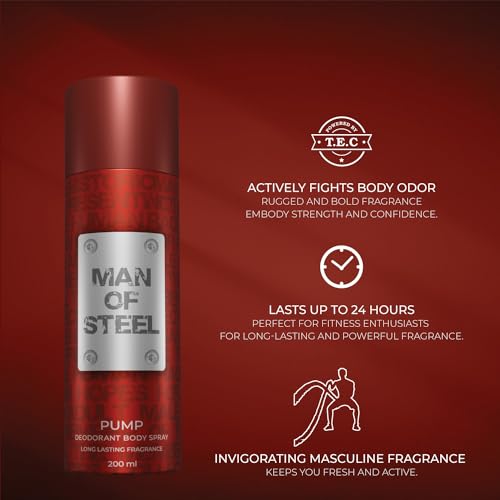 Image of Denver MAN OF STEEL Pump Deodorant Body Spray - 200ML Each, Pack of 2 | Deodorant For Men