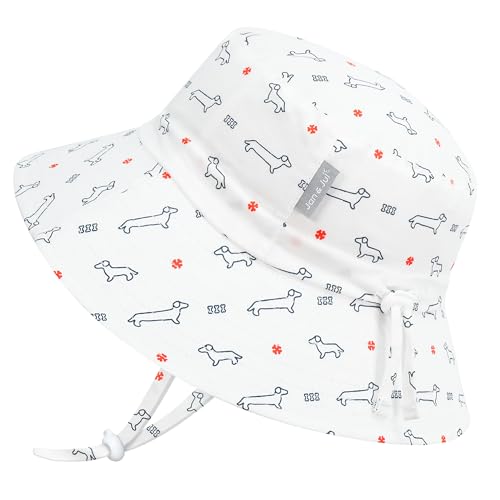 JAN & JUL Boys and Girls Cotton Bucket Hat Adjustable Sun-Hat with Chin Strap for Toddlers (L: 2-5 Years Dachshund)