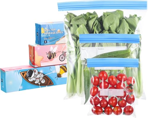 Freezer Bags 70 Pcs Ziplock Bags Food Reusable Sandwich Bags Zip Seal Food Bags BPA Free Zip Lock Bags Food Storage Freezer Bags for Fruits Meat Grains Vegetables Candies (3 Sizes)