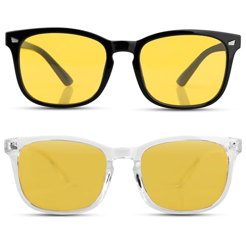FIMOSON Night Driving Glasses for Men Women, Anti Glare Polarized Yellow Lens Night Vision Glasses for Nighttime/Rainy/Foggy 2 Packs