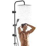 Colonna Doccia con Pioggia e Mano - Testa Pioggia Quadrata 25x25 cm - Acciaio Inox 304 Cromato - Sistema Idromassaggio - Senza Miscelatore - Per Installazione a Parete