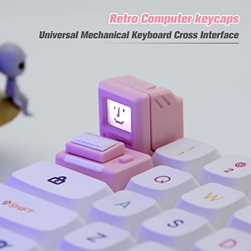 Image of HELOIA Custom Magnetic Light Transmission Keycaps for Esc and Tab Keys - Classic Retro Mechanical Backlit Keyboard for GK61 GK64 SK87 GH60 PC Gamer and Most Keyboards (Pink)