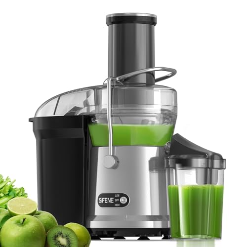 SiFENE Centrifugal Juicer Machine, Rapid 800W Juice Extractor, Large 3.2'' Feed Chute for Whole Fruit & Veg Juicing, Easy to Clean (Silver)