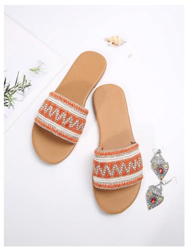 OYOANGLE Women's Boho Style Embroidered Flat Sandals Slide Sandals Fashion Flat Sandals Beach Slippers2
