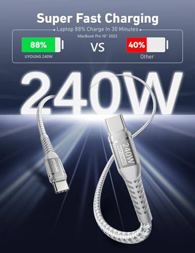 Image of USB C to USB C Cable (6FT, 2Pack) 240W Type C Charger Fast Charging Cord Braided USBC Cables for iPhone 17 Pro Max, 16 15, iPad Pro /Air /10, MacBook, Samsung S25 /S24, Laptops - Silver