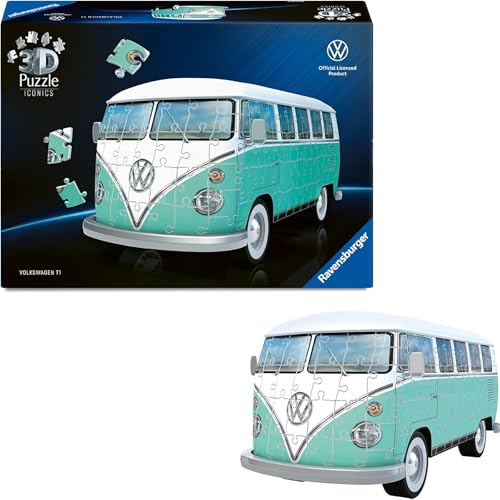 Ravensburger - Puzzle 3d Volkswagen T1 | Puzzle 3d Per Adulti E Bambini A Partire Dagli 10 Anni | Modellismo Da Costruire Adulti Di 162 Pezzi | Regalo Bambino 10 Anni E Più
