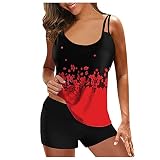 Generic Tankini-Set mit großen Hosenträgern, Bikini-Badeanzug, Damen, Strand, Split, Digitaldruck, Bademode, Tankinis-Set Tops Herren Sommer Pack (Red, L)