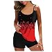 CixNy Conjunto de camiseta sin mangas con estampado digital suspendido para mujer, traje de baño grande para la playa, bikini, tankinis, reloj infantil, rojo, L