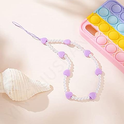 GUODUN Women Colorful Anti-Lost Lanyard Charm Telephone Jewelry Mobile Phone Chain Mobile Phone Straps Heart Beaded Cell Phone Lanyard(heart-purple) Cover