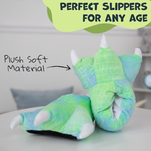 WISHPETS Stuffed Animal Slippers - Soft Plush Toy for Kids and Adults ages 2-5, Shoe Sizes Toddler 5-11 - Green Dinosaur Claw Slippers3