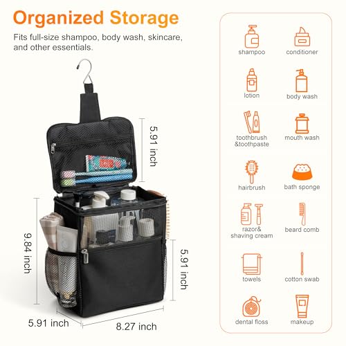 Mesh-Shower-Caddy-Hanging-PortableBathroom-Caddy-Organizer-Black-for-College-Dorm-Essentials-Shower-Tote-Bag-with-Built-in-Hook-for-Beach-Swimming-Gym-camping