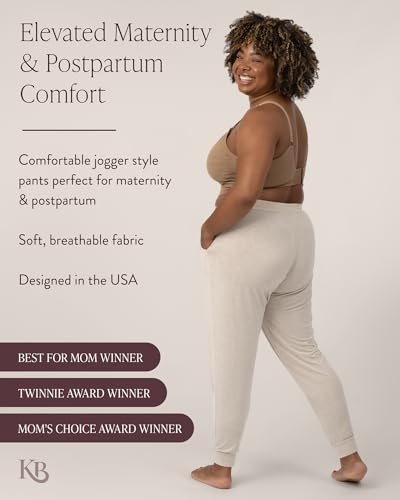 Image of Kindred Bravely Everyday Maternity Lounge Jogger Pants for Postpartum | Soft stretchy sweatpants with pockets and adjustable waistband. Breathable lightweight bottoms with relaxed fit for pregnancy